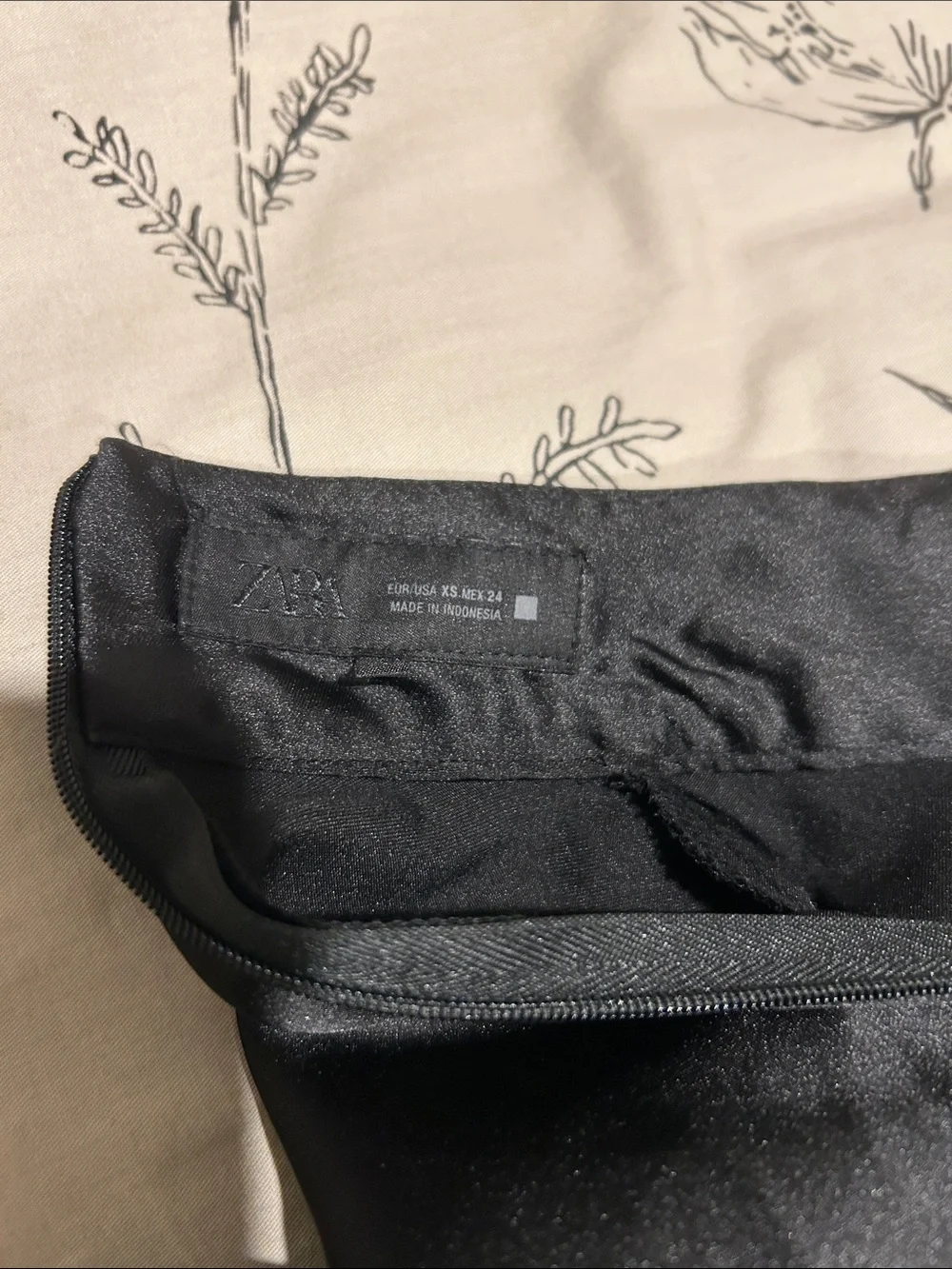 Zara Black Satin Slip Dress with Lace Hem